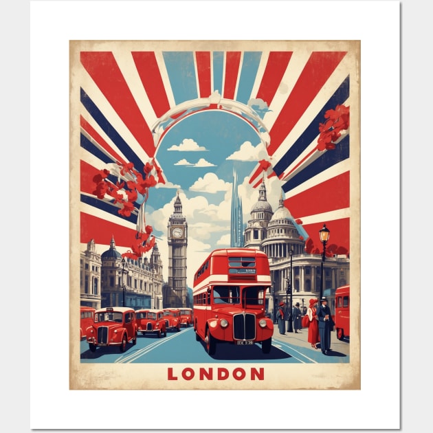 London England Double Decker Bus Vintage Travel Tourism Wall Art by TravelersGems